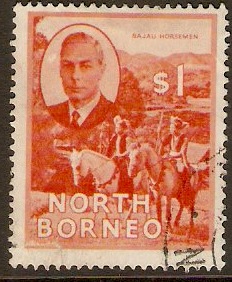 North Borneo 1950 $1 Red-orange. SG367.