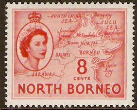 North Borneo 1954 8c Scarlet. SG377.