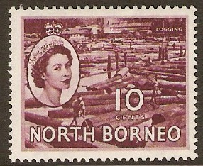 North Borneo 1954 10c Maroon. SG378.