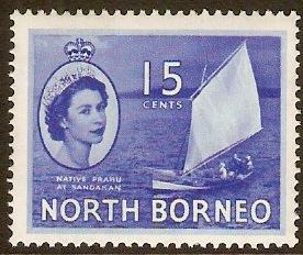 North Borneo 1954 15c Bright blue. SG379.