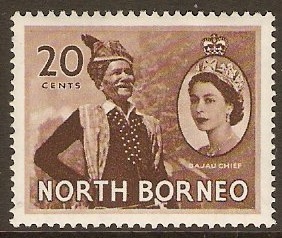 North Borneo 1954 20c Brown. SG380.
