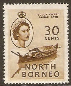 North Borneo 1954 30c Olive-brown. SG381.