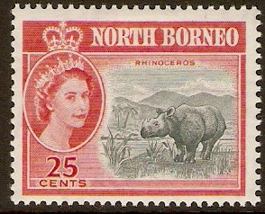 North Borneo 1961 25c Grey-black and scarlet. SG398.