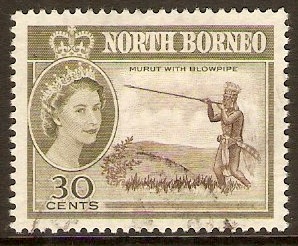 North Borneo 1961 30c Sepia and olive. SG399.