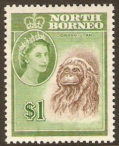 North Borneo 1961 $1 Brown and yellow-green. SG403.