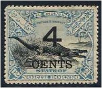 North Borneo 1899 4c. On 12c. Black and Dull Blue. SG115.