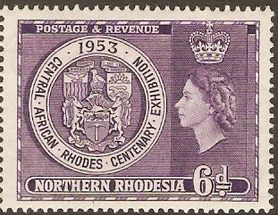 Northern Rhodesia 1953 6d Rhodes Exhibition Stamp. SG59.