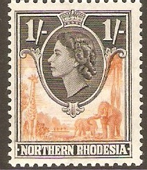 Northern Rhodesia 1953 1s Orange-brown & black. SG70.