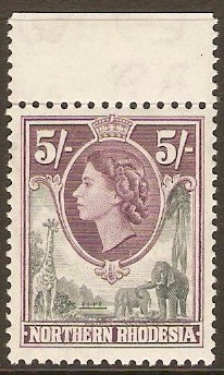 Northern Rhodesia 1953 5s grey and dull purple. SG72.