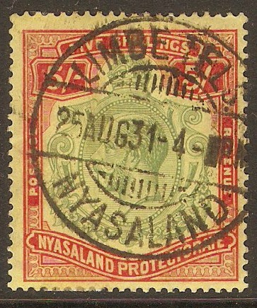 Nyasaland 1921 5s Green and red on yellow. SG112.