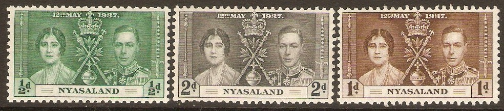 Nyasaland 1937 Coronation Set. SG127-SG129.