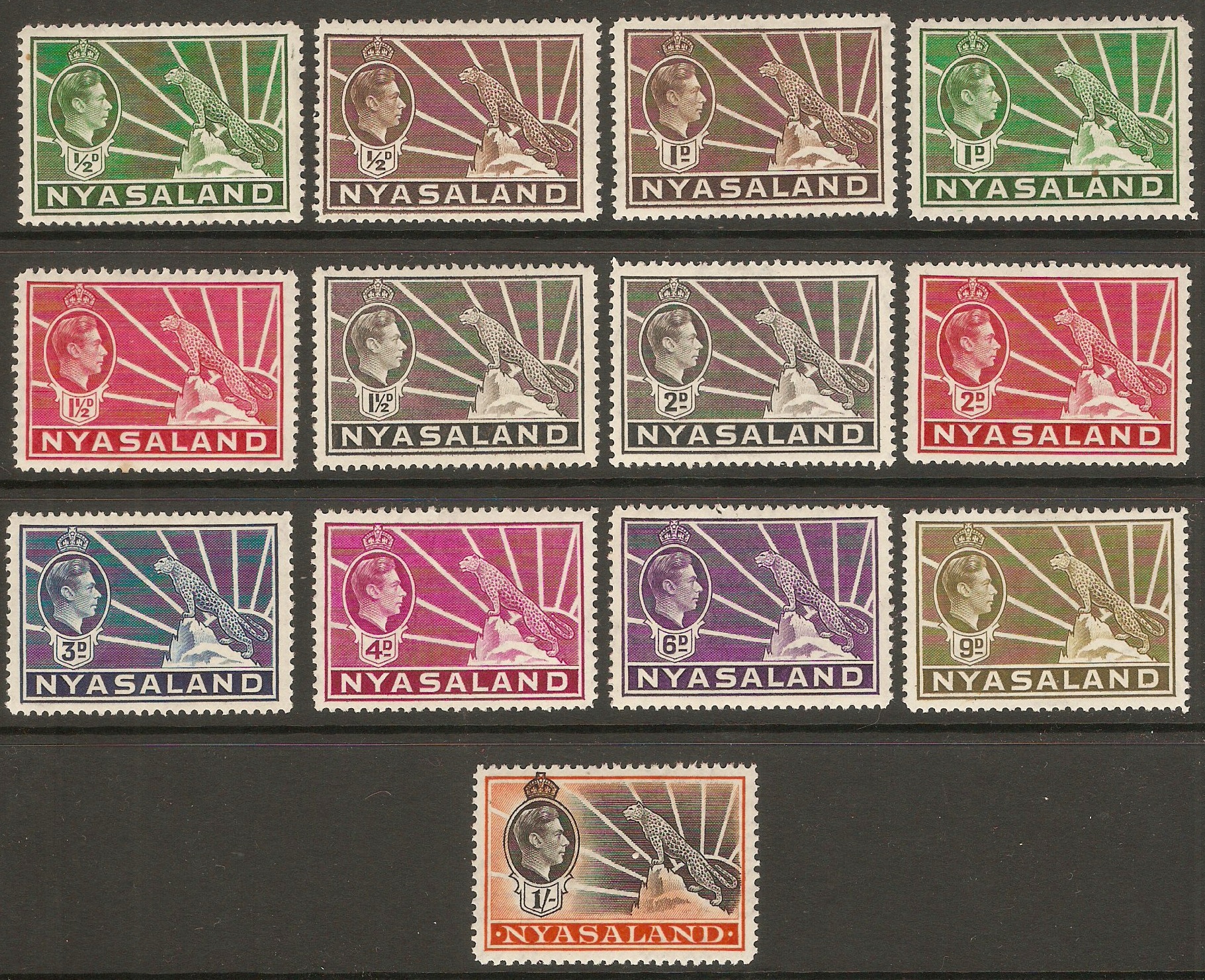 Nyasaland 1938 King George VI definitives. SG130-SG138.