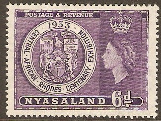 Nyasaland 1953 6d Rhodes Exhibition Stamp. SG171.
