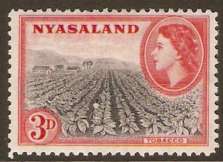 Nyasaland 1953 3d Black and scarlet. SG178.