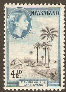 Nyasaland 1953 4½d Black and light blue. SG179.