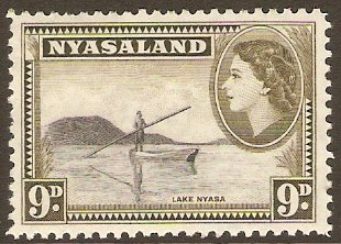 Nyasaland 1953 9d Black and deep olive. SG181.