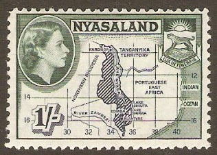 Nyasaland 1953 1s Deep blue & slate green. SG182.
