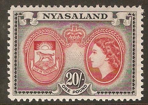 Nyasaland 1953 20s Red and black. SG187.