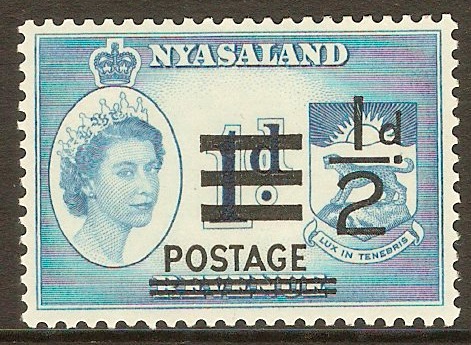 Nyasaland 1963 ½d on 1d Greenish blue. SG188.