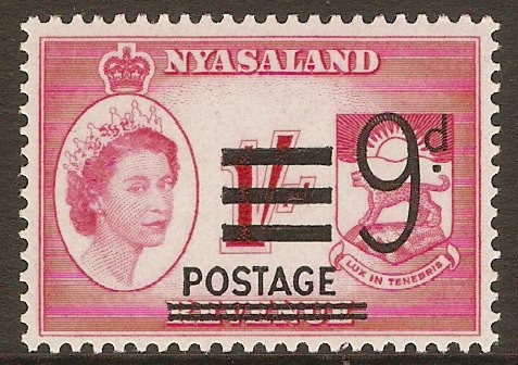 Nyasaland 1963 9d on 1s Cerise. SG193