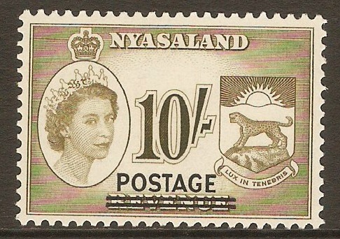 Nyasaland 1963 10s Yellow-olive. SG197