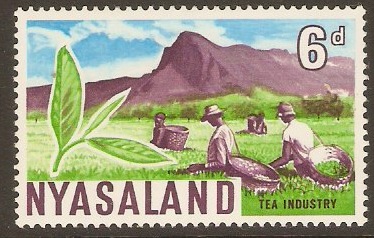 Nyasaland 1964 6d Purple, yellow-green and light blue. SG204.