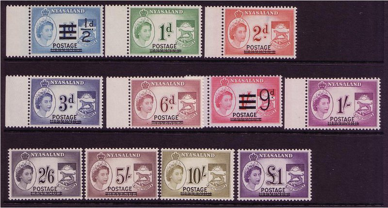 Nyasaland 1963 Overprinted Revenue Set. SG188-SG198.
