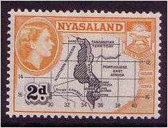 Nyasaland 1953 2d Black & yellow-orange. SG176a.