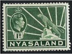 Nyasaland 1938 1d Green. SG131b.