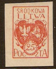 Central Lithuania 1920 25f Red. SG1.