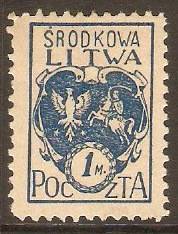 Central Lithuania 1920 1m Blue. SG2.