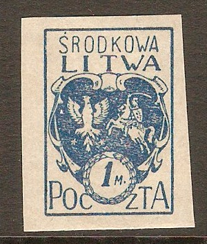 Central Lithuania 1920 1m Blue. SG2.