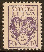 Central Lithuania 1920 2m Violet. SG3.