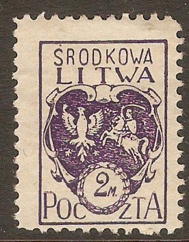 Central Lithuania 1920 2m Violet. SG3.