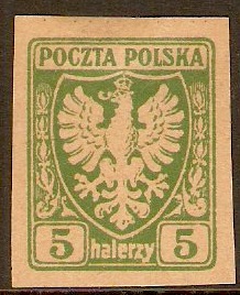 Poland 1919 5h Green Imperf. Series. SG52.