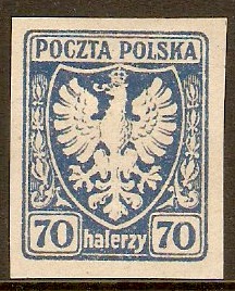 Poland 1919 70h Blue Imperf. Series. SG59