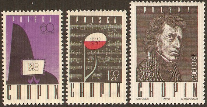Poland 1960 Chopin Anniversary Set. SG1142-SG1144.
