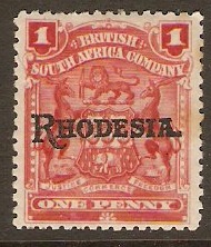 Rhodesia 1909 1d Carmine-rose. SG101.