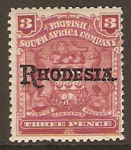Rhodesia 1909 3d Claret. SG104.