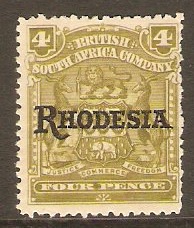 Rhodesia 1909 4d Olive. SG105.