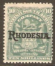 Rhodesia 1909 10s Dull green. SG112.