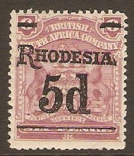 Rhodesia 1909 5d on 6d Reddish purple. SG114.