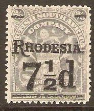 Rhodesia 1909 7d on 2s.6d Bluish grey. SG116.