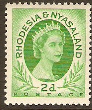 Rhodesia & Nyasaland 1954 2d Bright green. SG3.