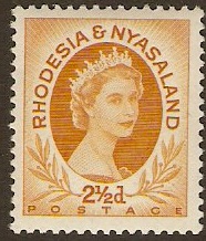 Rhodesia & Nyasaland 1954 2½d Ochre. SG3a.