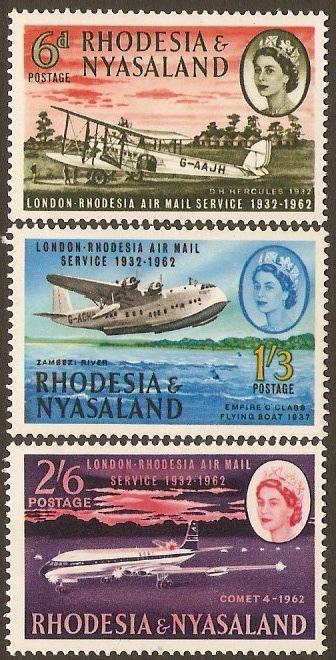 Rhodesia & Nyasaland 1962 Air Mail Service Anniv. Set. SG40-SG42