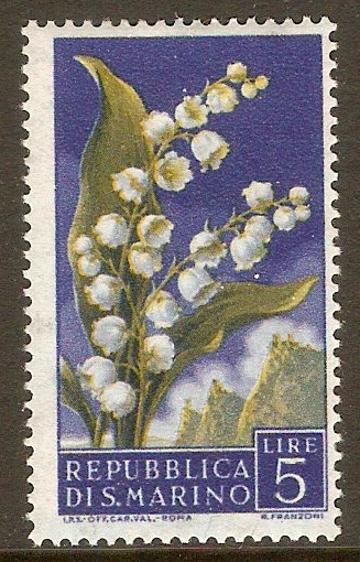 San Marino 1957 5l Flowers series. SG532.