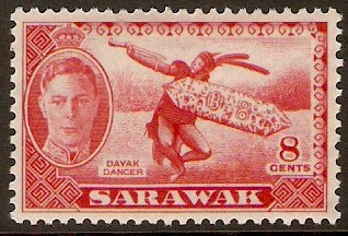 Sarawak 1950 8c Scarlet. SG176.