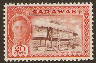 Sarawak 1950 20c Purple-brown and red-orange. SG180.