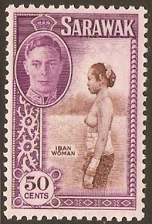 Sarawak 1950 50c Brown and violet. SG182.